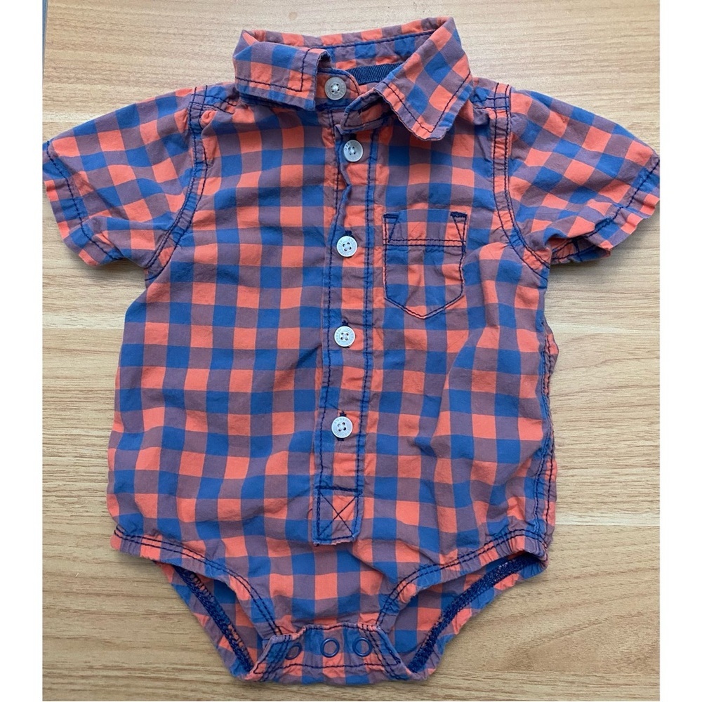 OshKosh B'gosh Orange and Blue Plaid Bodysuit Size 3 - 6 Months